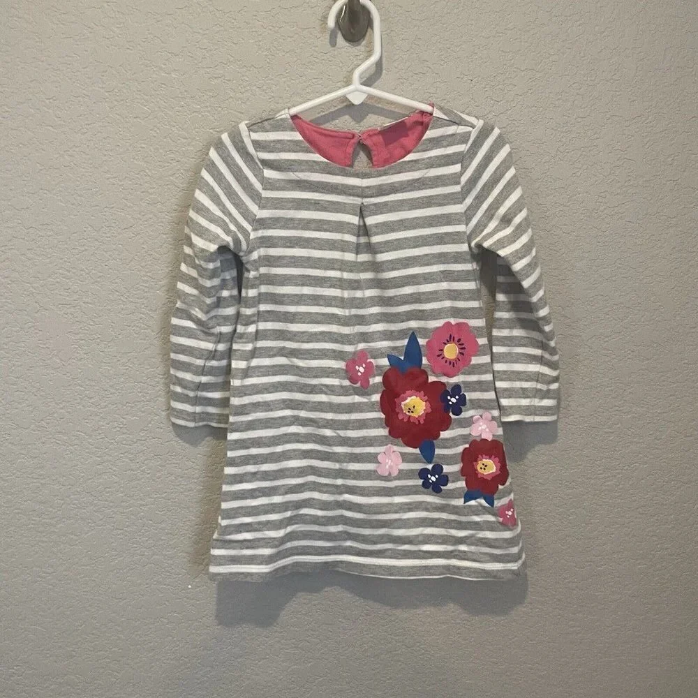 Gymboree Girls Long Sleeve Knit Dress size 3T gray flower floral striped